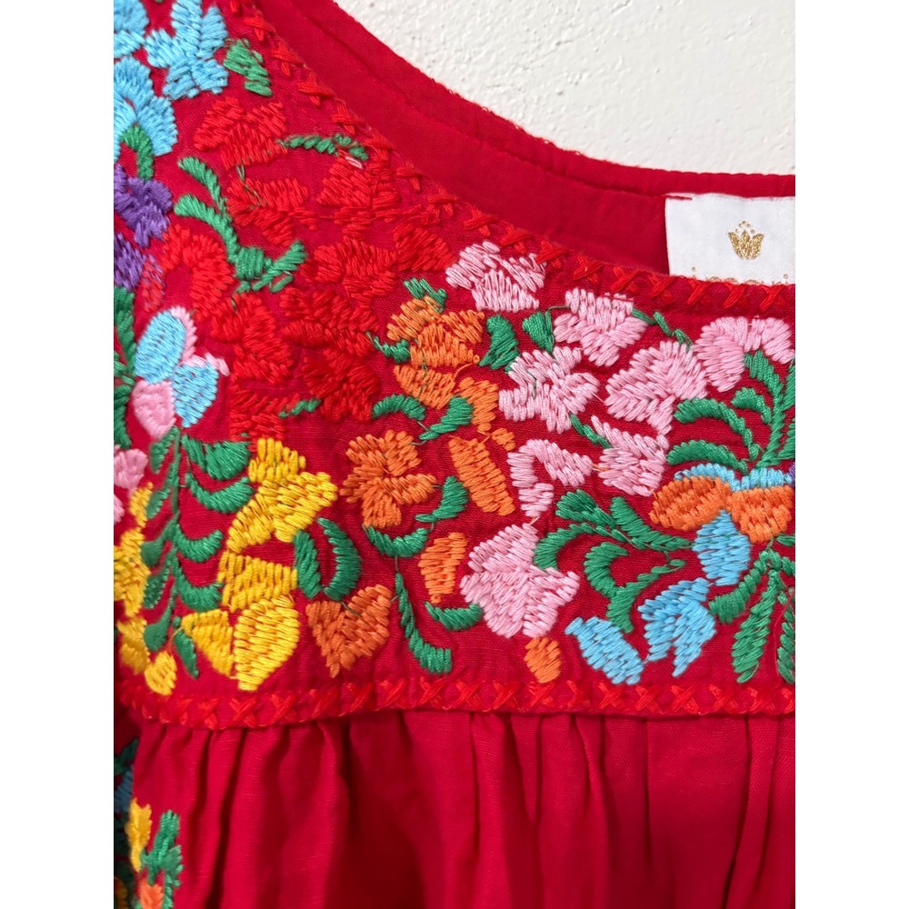 J. Marie Red Floral Embroidered Peasant Blouse Short Sleeve Boho Top Small - Picture 3 of 7